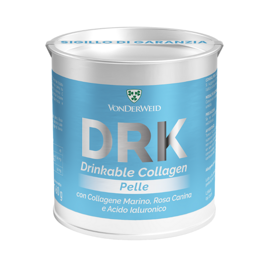 DRK Pelle | Collagene Marino Idrolizzato con Acido Ialuronico + Rosa Canina + Stevia | Collagene da Bere Integratore in Polvere | Collagene Marino Alto Dosaggio | Made in Italy | 160g